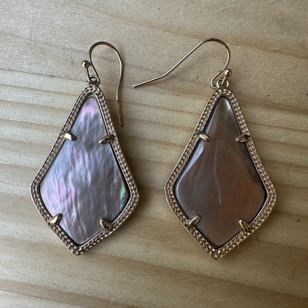 Hook Earrings‎ 1.75" Rose Gold Tone Iridescent Mother Of Pearl Shell Cabochons